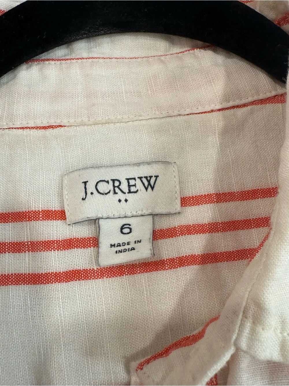 J. Crew linen/cotton White Dress with Coral Stripes and Tie Waist